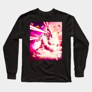 Laser Eyes Space Cat Riding Dog, Unicorn Long Sleeve T-Shirt